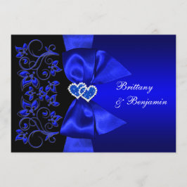PRINTED RIBBON Blue, Black Floral Wedding Invite Kaart