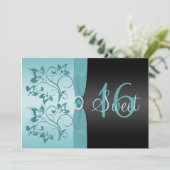 PRINTED RIBBON Blue, Black Sweet 16 nodig Kaart (Staand voorkant)