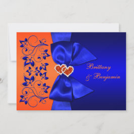 PRINTED RIBBON Blue, Oranje Floral Wedding Invite Kaart