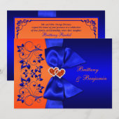 PRINTED RIBBON Blue, Oranje Floral Wedding Invite Kaart (Voorkant / Achterkant)