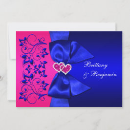PRINTED RIBBON Blue, Pink Floral Wedding Invite Kaart