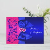 PRINTED RIBBON Blue, Pink Floral Wedding Invite Kaart (Staand voorkant)