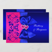 PRINTED RIBBON Blue, Pink Floral Wedding Invite Kaart (Voorkant / Achterkant)