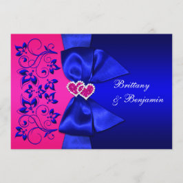 PRINTED RIBBON Blue, Pink Floral Wedding Invite Kaart