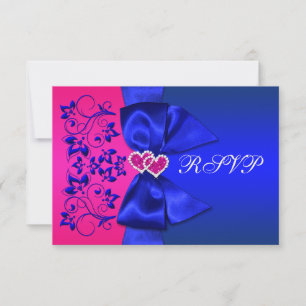 PRINTED RIBBON Blue, Pink Floral Wedding RSVP Card