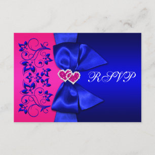 PRINTED RIBBON Blue, Pink Floral Wedding RSVP Kaart