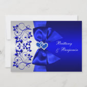 PRINTED RIBBON Blue, Silver Floral Wedding Invite Kaart (Voorkant)