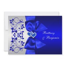 PRINTED RIBBON Blue, Silver Floral Wedding Invite