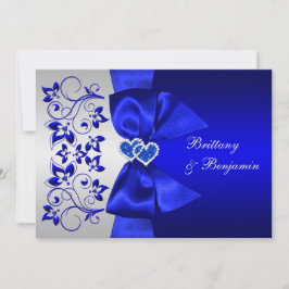 PRINTED RIBBON Blue, Silver Floral Wedding Invite Kaart
