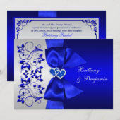 PRINTED RIBBON Blue, Silver Floral Wedding Invite Kaart (Voorkant / Achterkant)