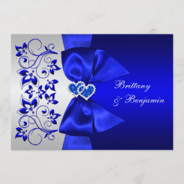 PRINTED RIBBON Blue, Silver Floral Wedding Invite Kaart