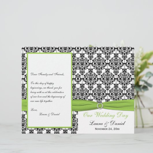 PRINTED RIBBON Chartreuse, Black Wedding Program (Staand voorkant)