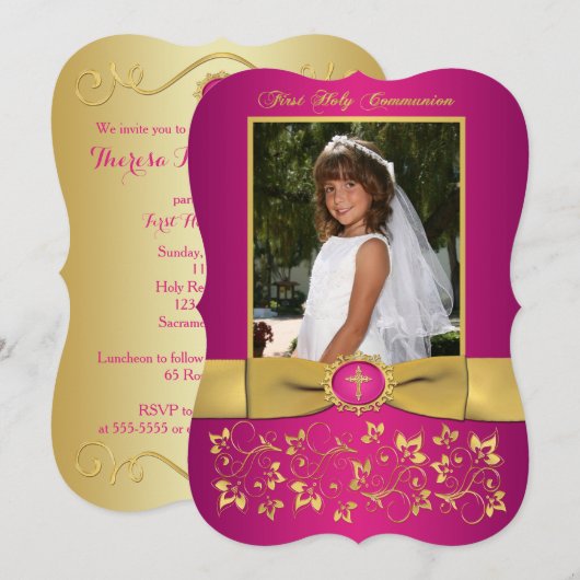 PRINTED RIBBON Fancy Shape Heilige Communfoto Kaart (Voorkant / Achterkant)