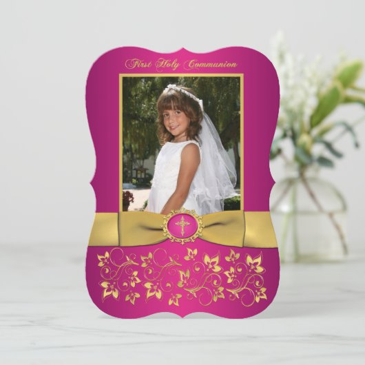 PRINTED RIBBON Fancy Shape Heilige Communfoto Kaart (Staand voorkant)