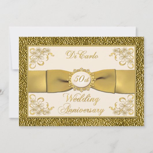 PRINTED RIBBON Floral 50th Jubileum Invitation Kaart (Voorkant)