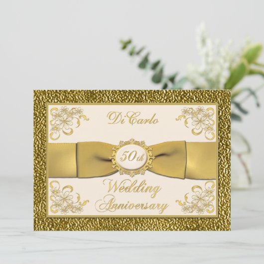 PRINTED RIBBON Floral 50th Jubileum Invitation Kaart (Staand voorkant)