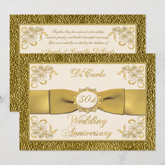 PRINTED RIBBON Floral 50th Jubileum Invitation Kaart (Voorkant / Achterkant)