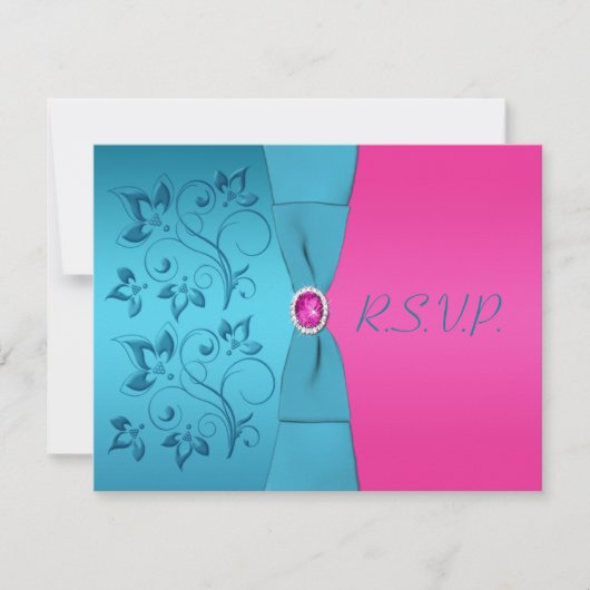 PRINTED RIBBON Fuchsia, Turquoise Reply Card RSVP Kaartje (Voorkant)