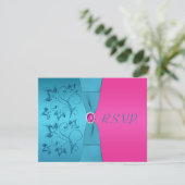 PRINTED RIBBON Fuchsia, Turquoise Reply Card RSVP Kaartje (Staand voorkant)