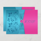 PRINTED RIBBON Fuchsia, Turquoise Reply Card RSVP Kaartje (Voorkant / Achterkant)