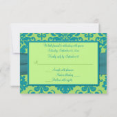 PRINTED RIBBON Green, Turquoise Damask Reply Card RSVP Kaartje (Achterkant)