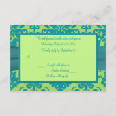 PRINTED RIBBON Green, Turquoise Damask Reply Card RSVP Kaartje (Achterkant)