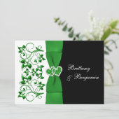 PRINTED RIBBON Green, White, Black Wedding Invite Kaart (Staand voorkant)