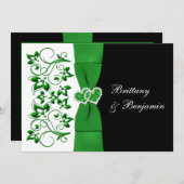 PRINTED RIBBON Green, White, Black Wedding Invite Kaart (Voorkant / Achterkant)