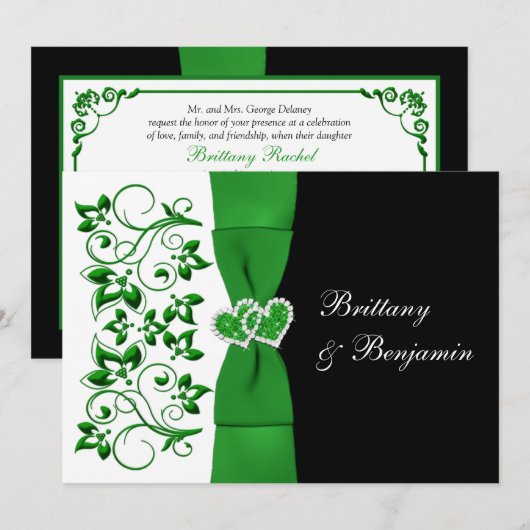 PRINTED RIBBON Green, White, Black Wedding Invite Kaart (Voorkant / Achterkant)