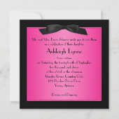 PRINTED RIBBON Hot Pink, Black Sweet 16 Invite Kaart (Achterkant)