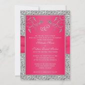 PRINTED RIBBON Hot Pink, Silver Wedding Invitation Kaart (Achterkant)
