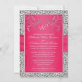 PRINTED RIBBON Hot Pink, Silver Wedding Invite 2 Kaart (Achterkant)