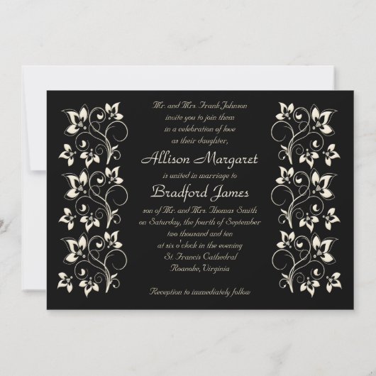 PRINTED RIBBON Ivory Black Monogram Wedding Invite Kaart (Achterkant)