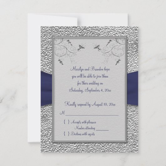 PRINTED RIBBON Navy and Pewter RSVP Card (Achterkant)