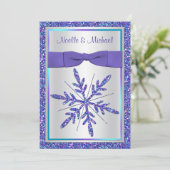 PRINTED Ribbon Paars Aqua Silver Wedding Invite Kaart (Staand voorkant)