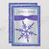 PRINTED Ribbon Paars Aqua Silver Wedding Invite Kaart (Voorkant / Achterkant)
