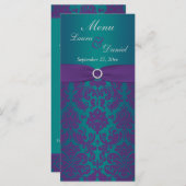PRINTED RIBBON Paars, Blauwgroen bruiloft Menu Kaa (Voorkant / Achterkant)