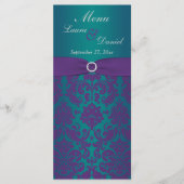 PRINTED RIBBON Paars, Blauwgroen bruiloft Menu Kaa (Voorkant)