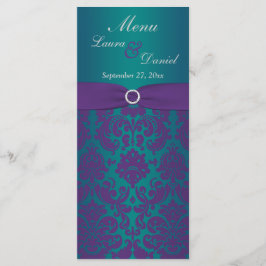 PRINTED RIBBON Paars, Blauwgroen bruiloft Menu Kaa