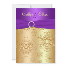 PRINTED Ribbon Paars, Gold Wedding Invitation