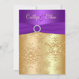 PRINTED Ribbon Paars, Gold Wedding Invitation Kaart