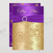PRINTED Ribbon Paars, Gold Wedding Invitation Kaart (Voorkant / Achterkant)