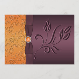 PRINTED RIBBON Paars, Tangerine Wedding Invite Kaart