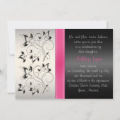 PRINTED RIBBON Pink, Black Floral Sweet 16 Invite Kaart (Achterkant)