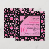 PRINTED RIBBON Pink, Black Stippen Sweet 16 Invite Kaart (Voorkant / Achterkant)