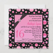 PRINTED RIBBON Pink, Black Stippen Sweet 16 Invite Kaart (Voorkant)