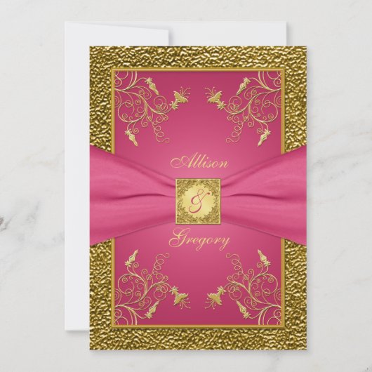 PRINTED RIBBON Pink Gold Floral Weddenschap Kaart (Voorkant)