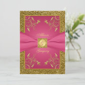 PRINTED RIBBON Pink Gold Floral Weddenschap Kaart (Staand voorkant)