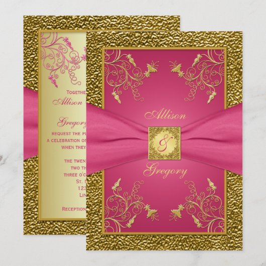 PRINTED RIBBON Pink Gold Floral Weddenschap Kaart (Voorkant / Achterkant)