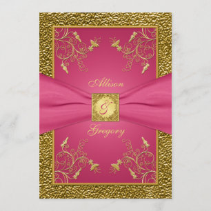 PRINTED RIBBON Pink Gold Floral Weddenschap Kaart
